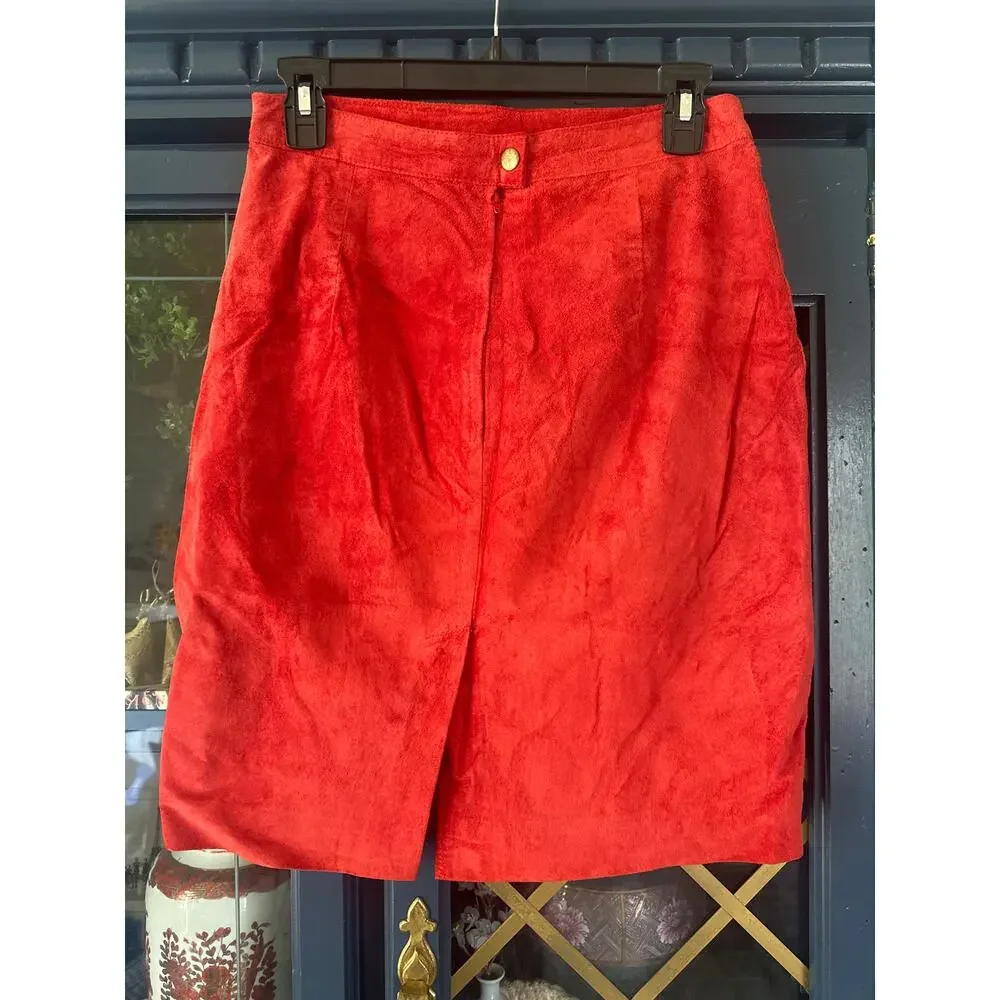 Vintage Rock Creek Rust Suede Leather Skirt – 100% Leather, Knee Length, Size 10